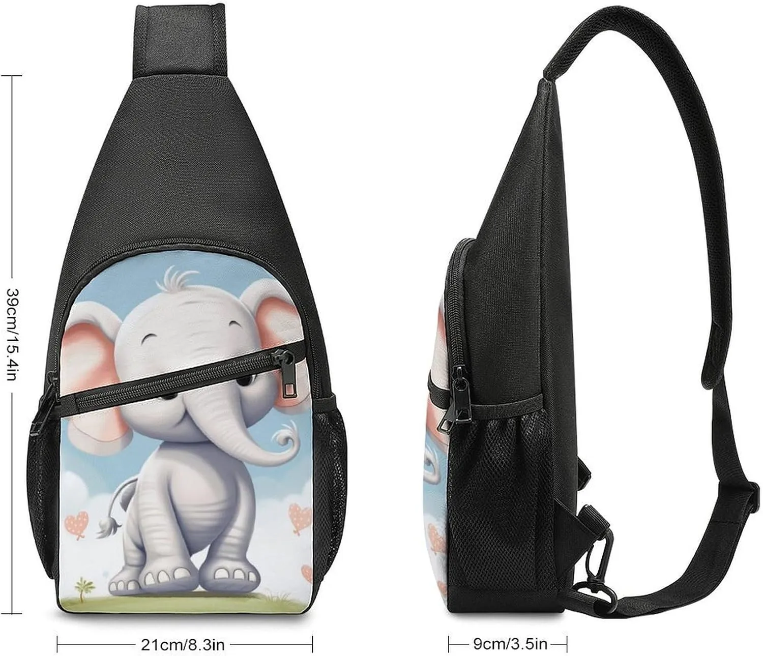 Sling Backpack for Women Men Crossbody Chest Bag Travel Cute Elephant Daypack Shoulder Bag for Hiking