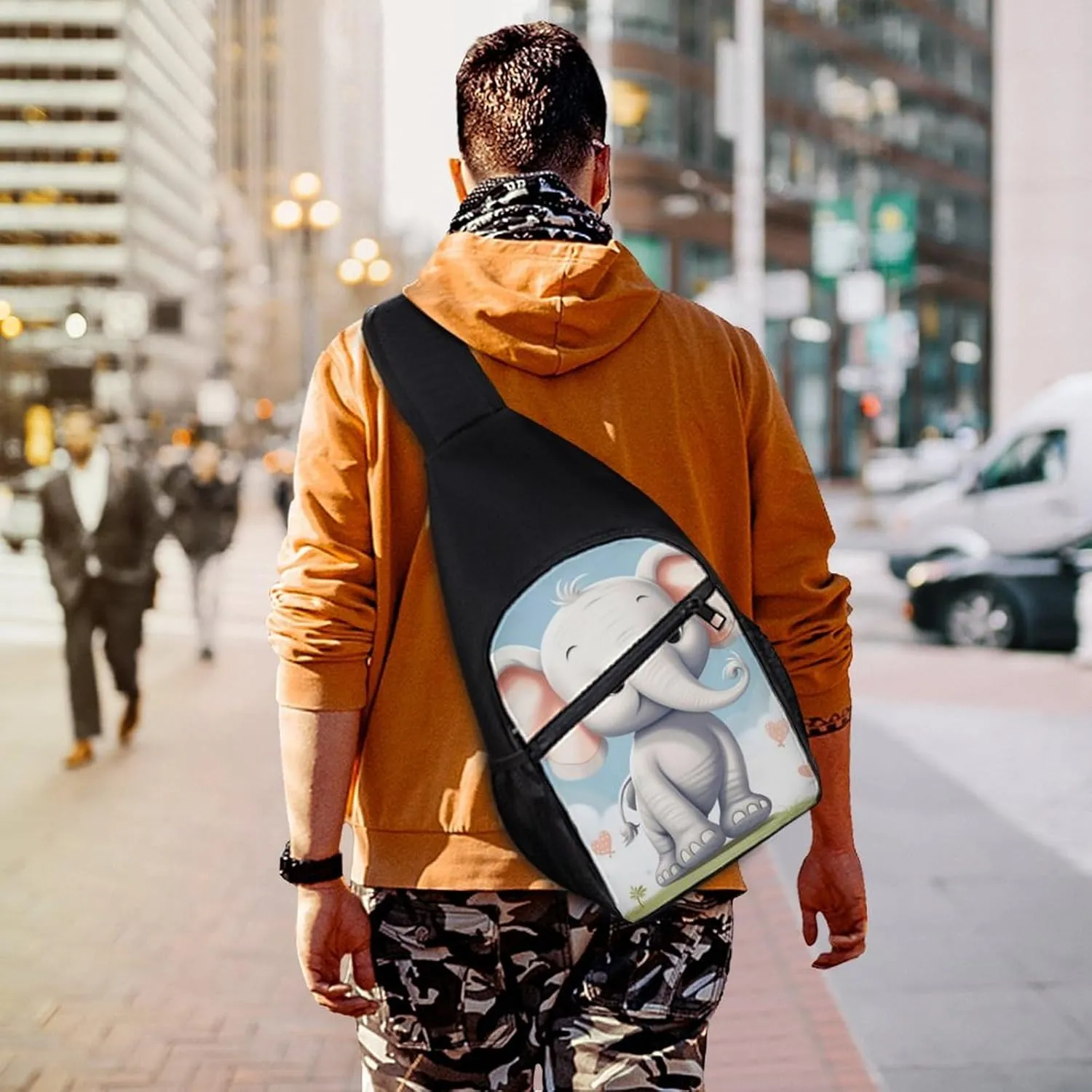 Sling Backpack for Women Men Crossbody Chest Bag Travel Cute Elephant Daypack Shoulder Bag for Hiking