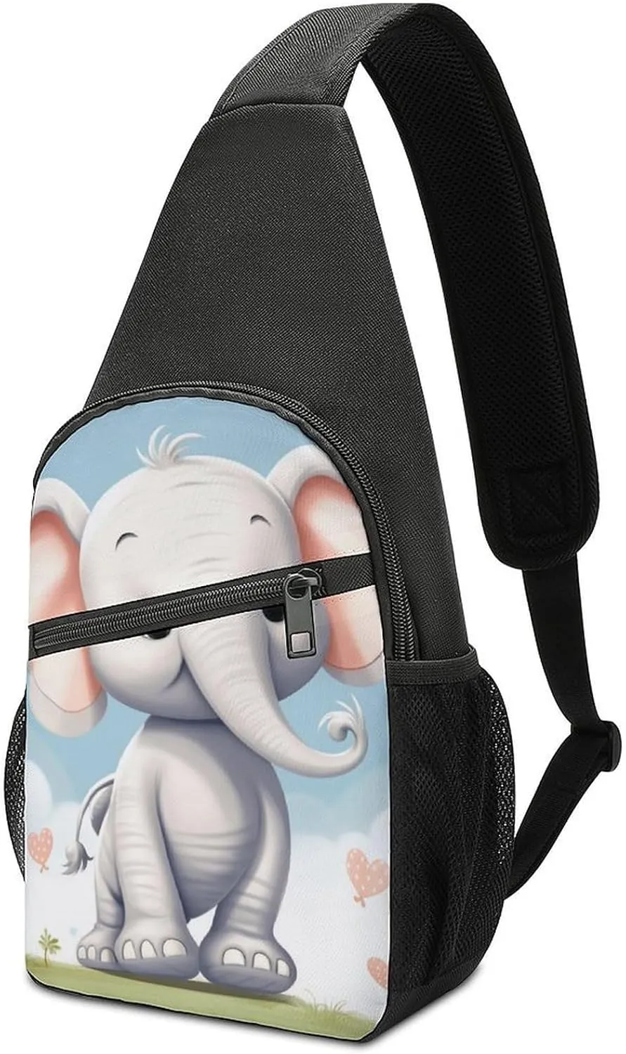 Sling Backpack for Women Men Crossbody Chest Bag Travel Cute Elephant Daypack Shoulder Bag for Hiking