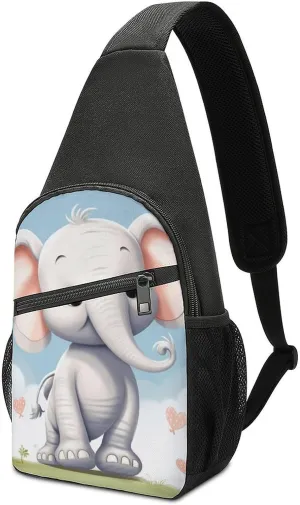 Sling Backpack for Women Men Crossbody Chest Bag Travel Cute Elephant Daypack Shoulder Bag for Hiking