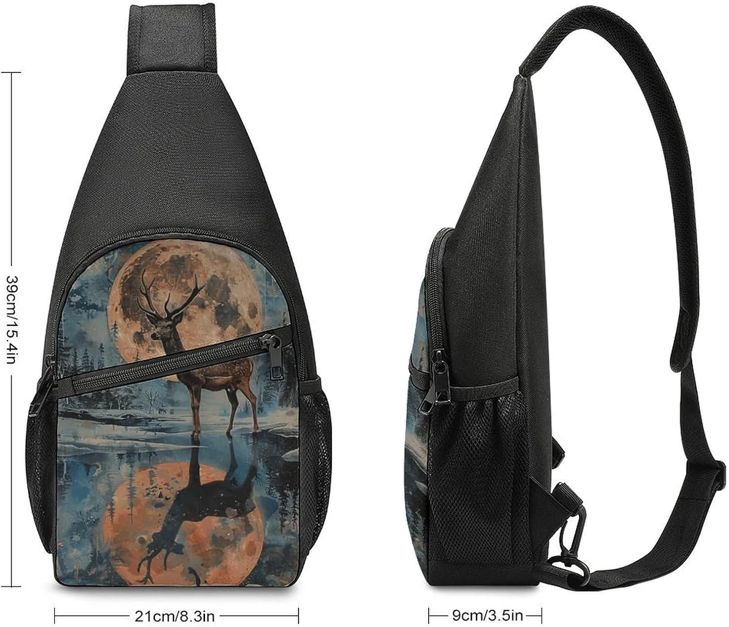 Sling Backpack for Women Men Crossbody Chest Bag Travel Deer And Moon Daypack Shoulder Bag for Hiking