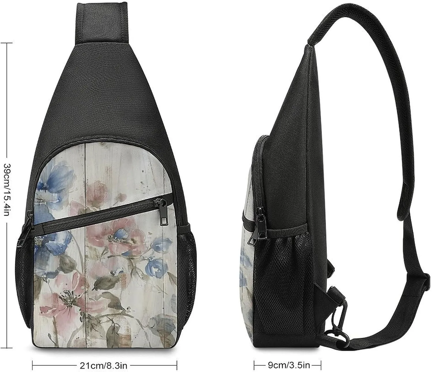Sling Backpack for Women Men Crossbody Chest Bag Travel Peach Blue Flowers Daypack Shoulder Bag for Hiking