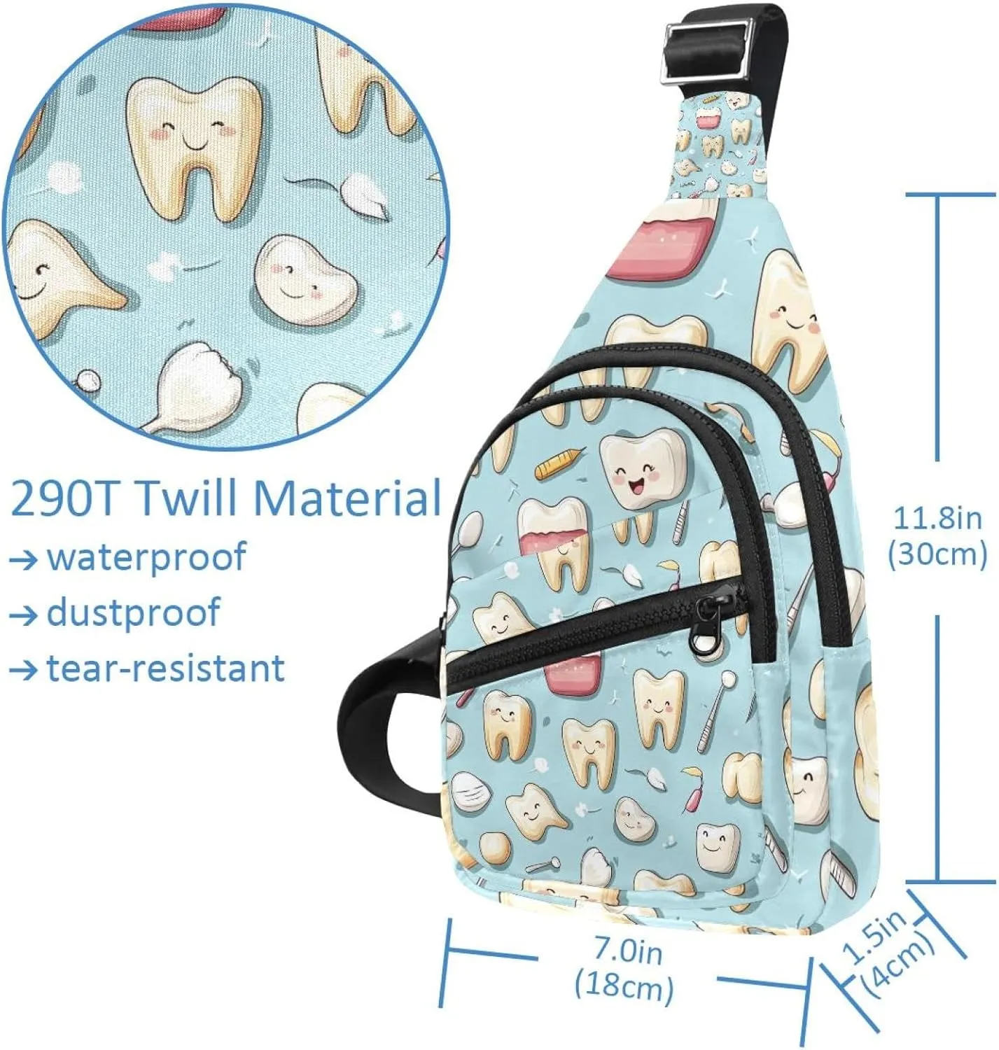 Sling Bag Backpack Crossbody Chest Bag Daypack for Hiking Travel(Cute Teeth)