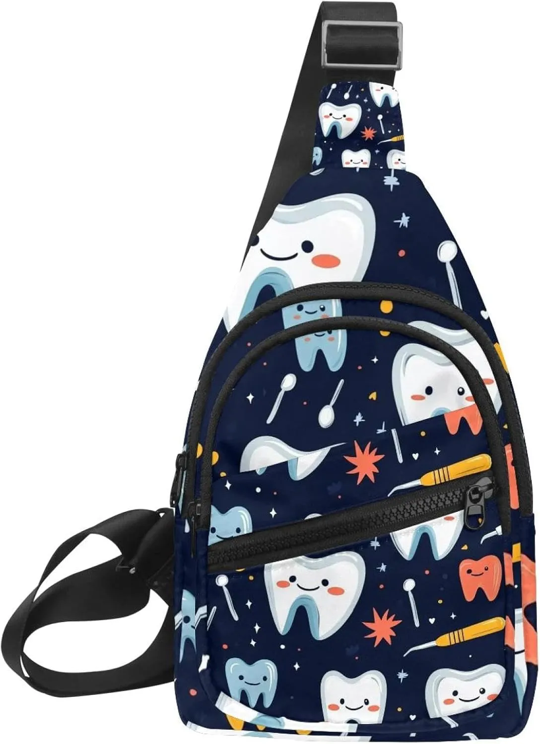 Sling Bag Backpack Crossbody Chest Bag Daypack for Hiking Travel(Cute Teeth)