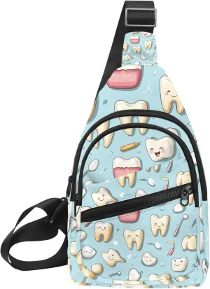 Sling Bag Backpack Crossbody Chest Bag Daypack for Hiking Travel(Cute Teeth)
