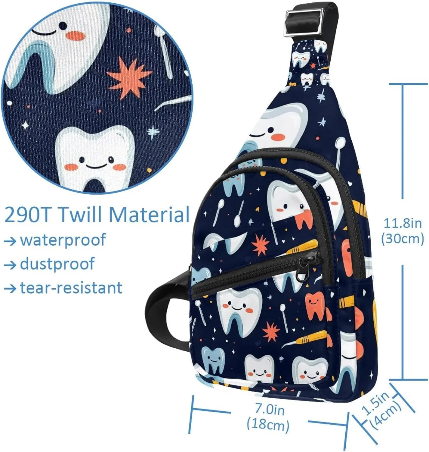Sling Bag Backpack Crossbody Chest Bag Daypack for Hiking Travel(Cute Teeth)