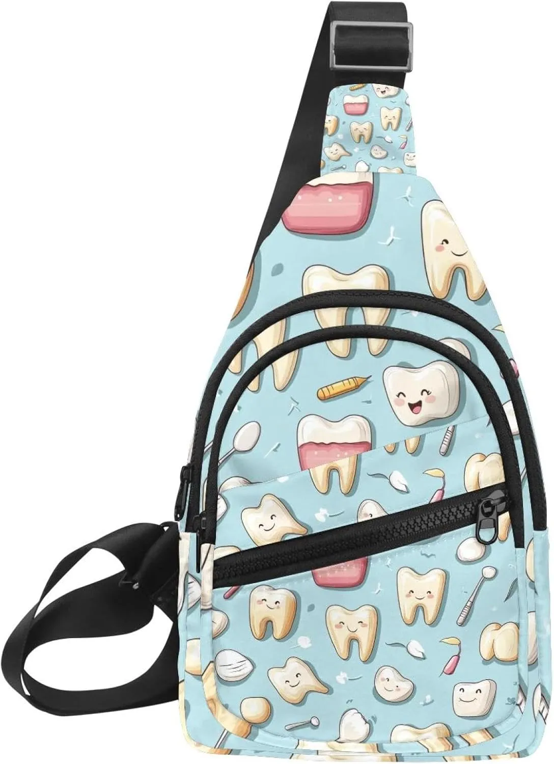 Sling Bag Backpack Crossbody Chest Bag Daypack for Hiking Travel(Cute Teeth)