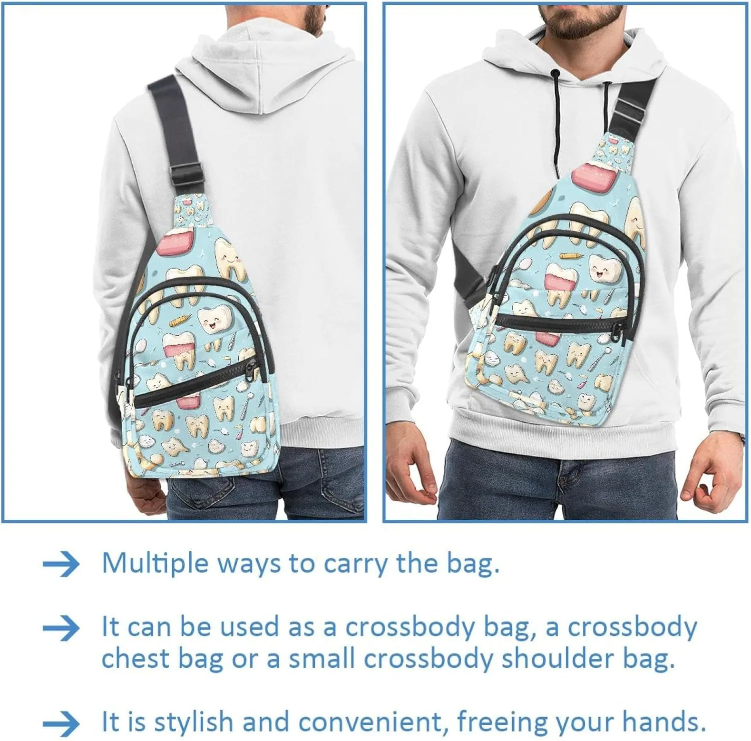 Sling Bag Backpack Crossbody Chest Bag Daypack for Hiking Travel(Cute Teeth)
