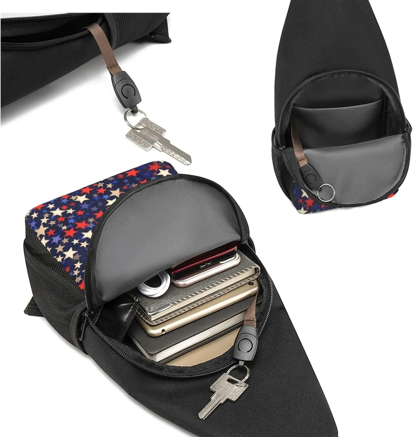 Sling Bag Backpack for Men Women Crossbody Stars American Chest Bag Crossbody Bag for Travel Sport Running