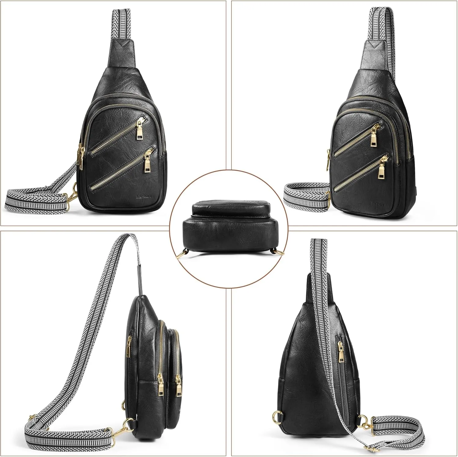 Sling Bag Chest Pack Gifts for Women PU Leather Small Crossbody Bags Fashion Purses with Adjustable Guitar Strap