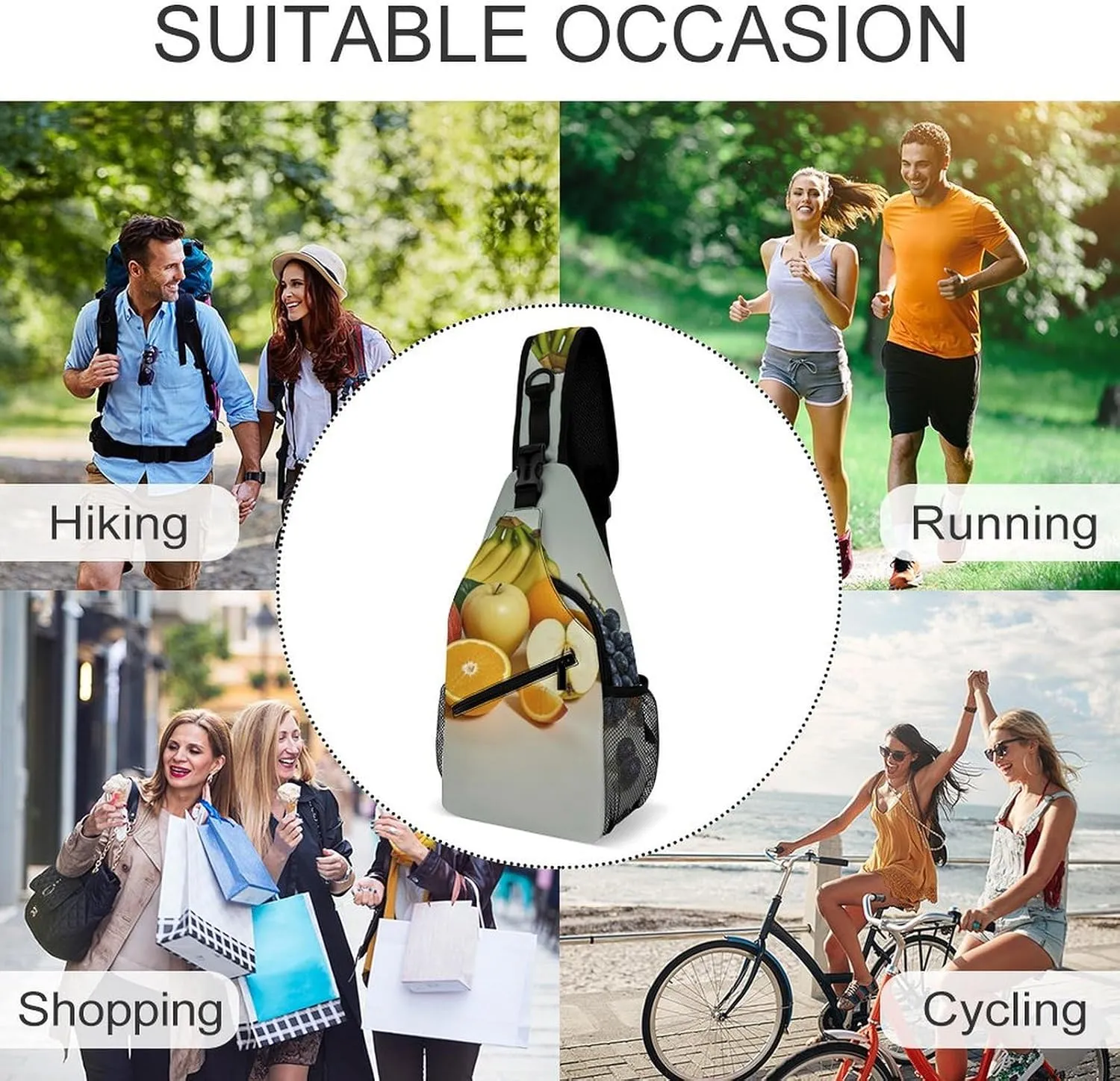 Sling Bag Crossbody Backpack for Men Women Fruits Chest Bag Crossbody Bag for Travel Sport Running