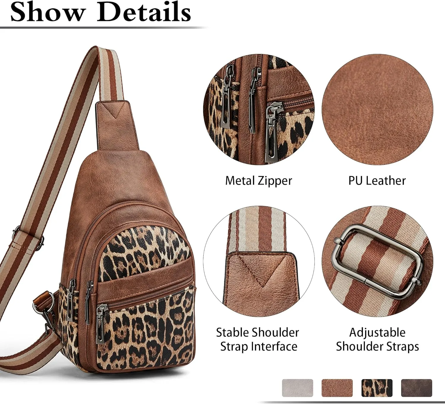 Sling Bag Crossbody Bags for Women for Travel, 3.5 x 10.5 x 6"(L x H x W),Adjustable Straps 22.5 to 44 inch