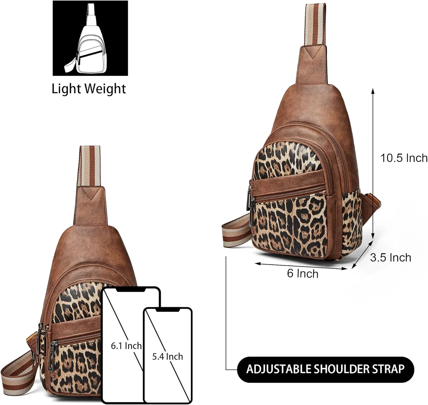 Sling Bag Crossbody Bags for Women for Travel, 3.5 x 10.5 x 6"(L x H x W),Adjustable Straps 22.5 to 44 inch