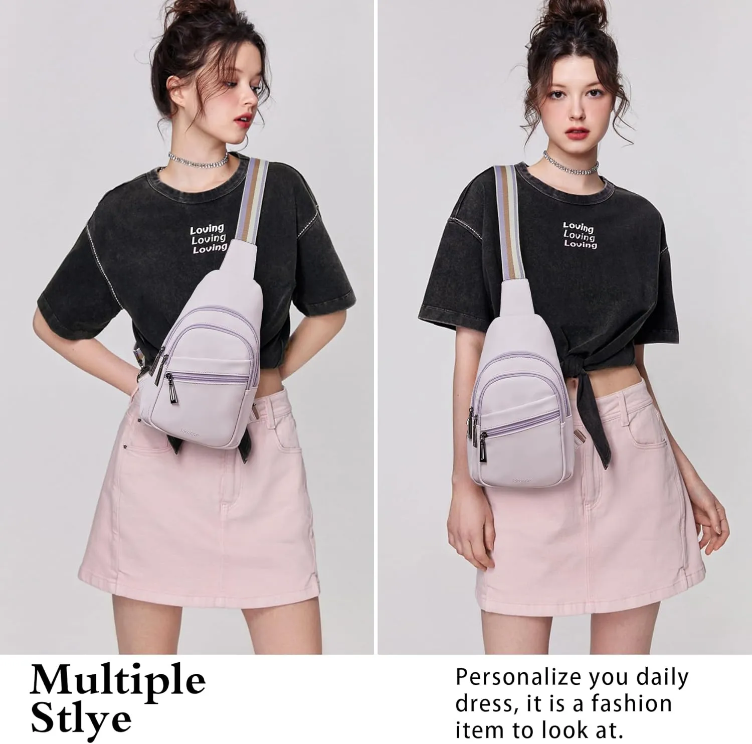 Sling Bag Crossbody Bags for Women for Travel, 3.5 x 10.5 x 6"(L x H x W),Adjustable Straps 22.5 to 44 inch