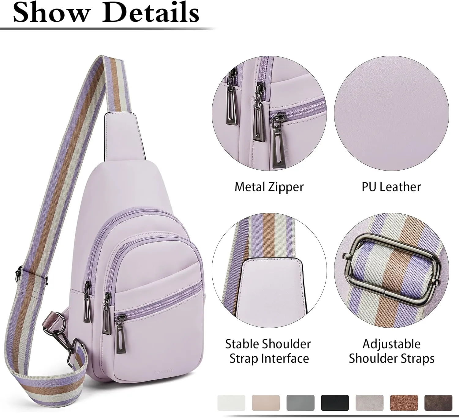 Sling Bag Crossbody Bags for Women for Travel, 3.5 x 10.5 x 6"(L x H x W),Adjustable Straps 22.5 to 44 inch
