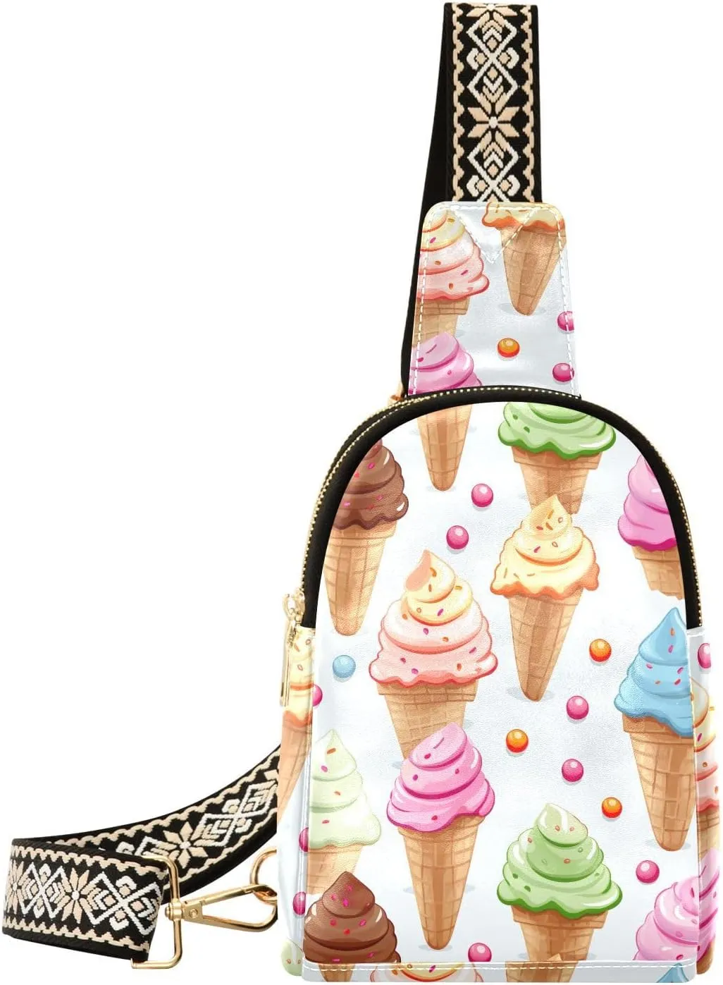 Sling Bag for Women Cute Ice Cream Cone Crossbody Bag Small Chest Bag Shoulder Bag Cell Phone Purse for Casual Travel Hiking Running Sports