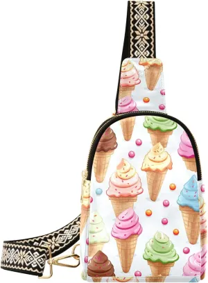 Sling Bag for Women Cute Ice Cream Cone Crossbody Bag Small Chest Bag Shoulder Bag Cell Phone Purse for Casual Travel Hiking Running Sports