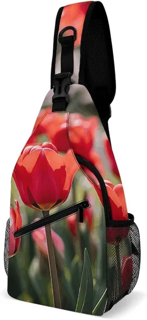 Sling Bag for Women Men Chest Bag Blooming in The Fields Crossbody Bag Small Sling Backpack Daypack Fanny Packs