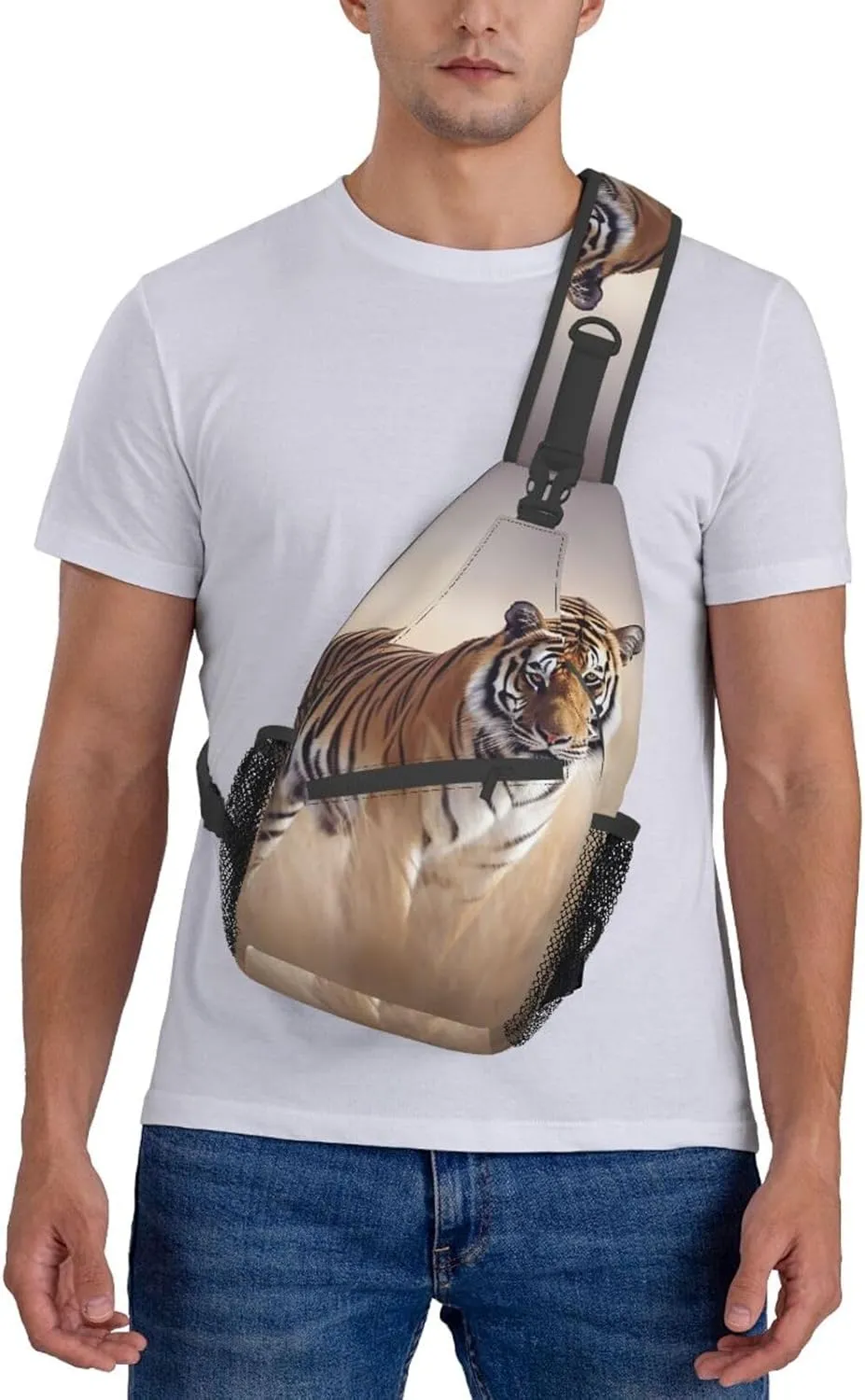 Sling Bag for Women Men Shoulder Bag Travel Paris Chest Bag Travel Fanny Pack Lightweight Casual Daypack, Tiger Walking in the Grassland, One Size