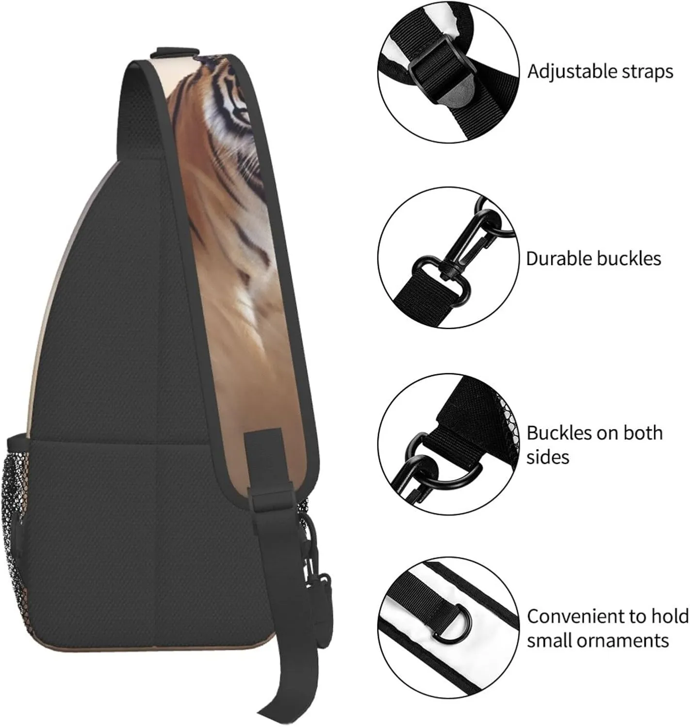 Sling Bag for Women Men Shoulder Bag Travel Paris Chest Bag Travel Fanny Pack Lightweight Casual Daypack, Tiger Walking in the Grassland, One Size