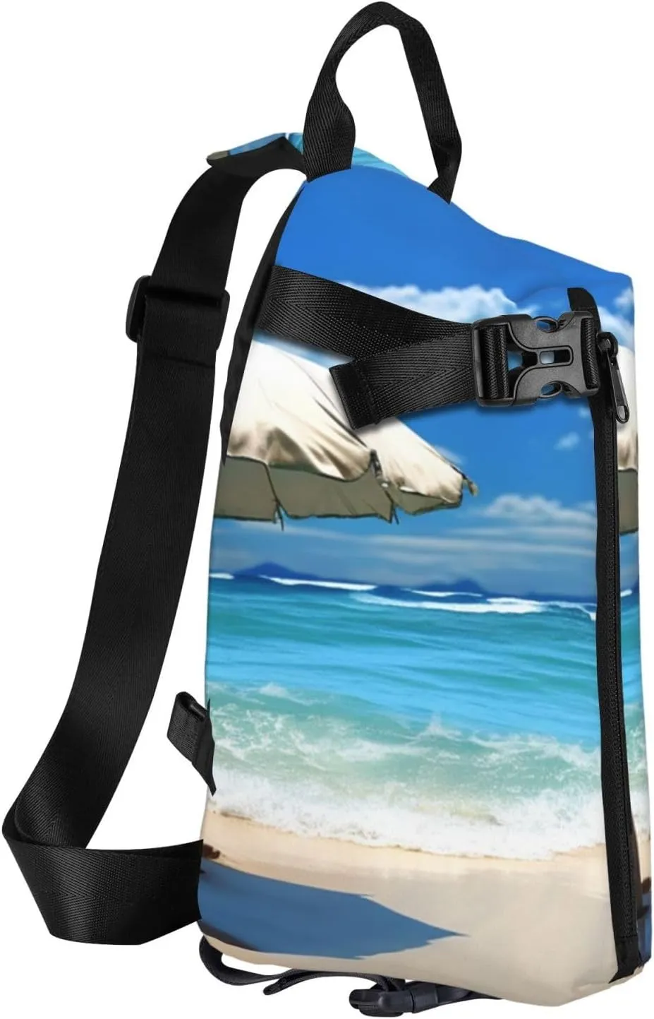 Sling Bag for Women Men Shoulder Bag Universe Landscape Painting Chest Bag Travel Fanny Pack Lightweight Casual Daypack, Umbrella on Beach, One Size