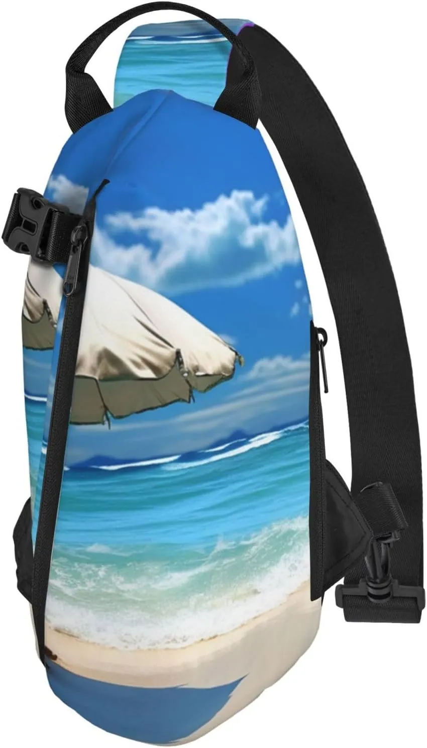 Sling Bag for Women Men Shoulder Bag Universe Landscape Painting Chest Bag Travel Fanny Pack Lightweight Casual Daypack, Umbrella on Beach, One Size