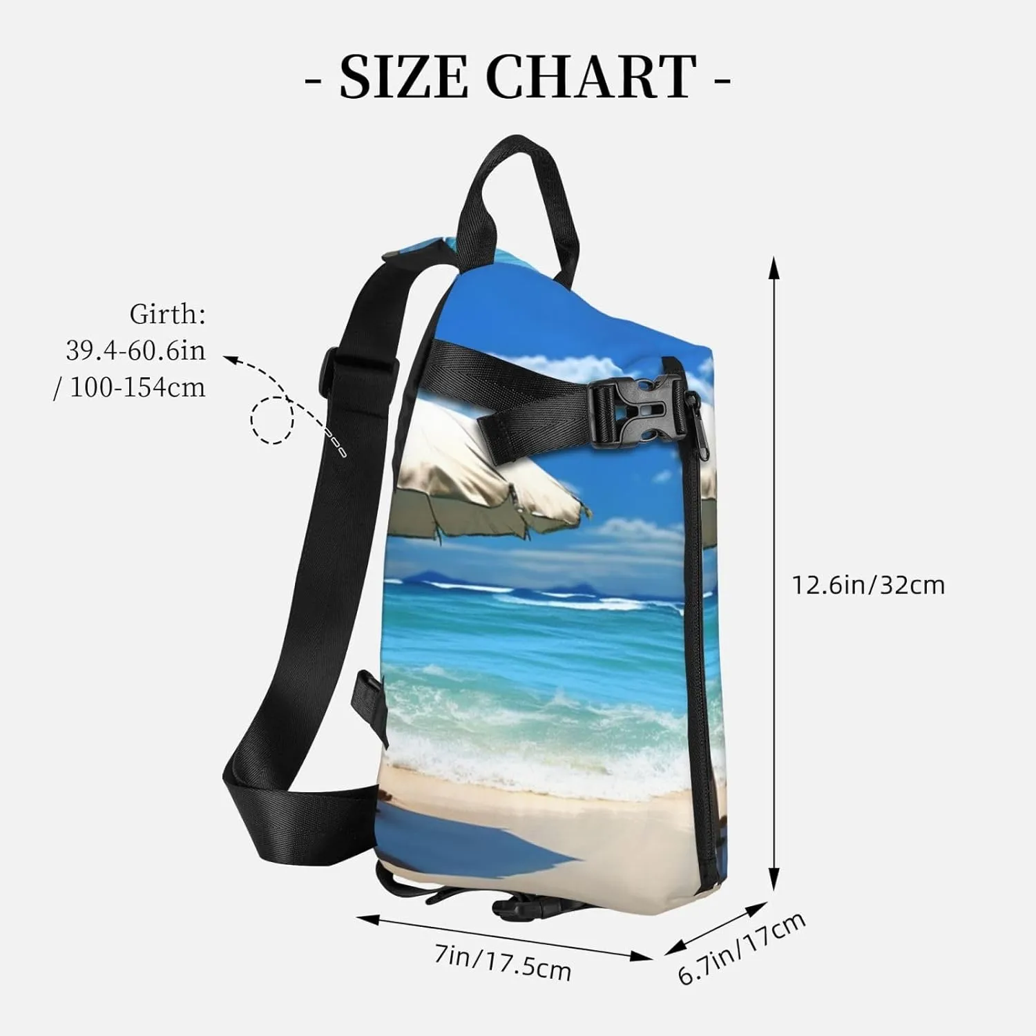 Sling Bag for Women Men Shoulder Bag Universe Landscape Painting Chest Bag Travel Fanny Pack Lightweight Casual Daypack, Umbrella on Beach, One Size