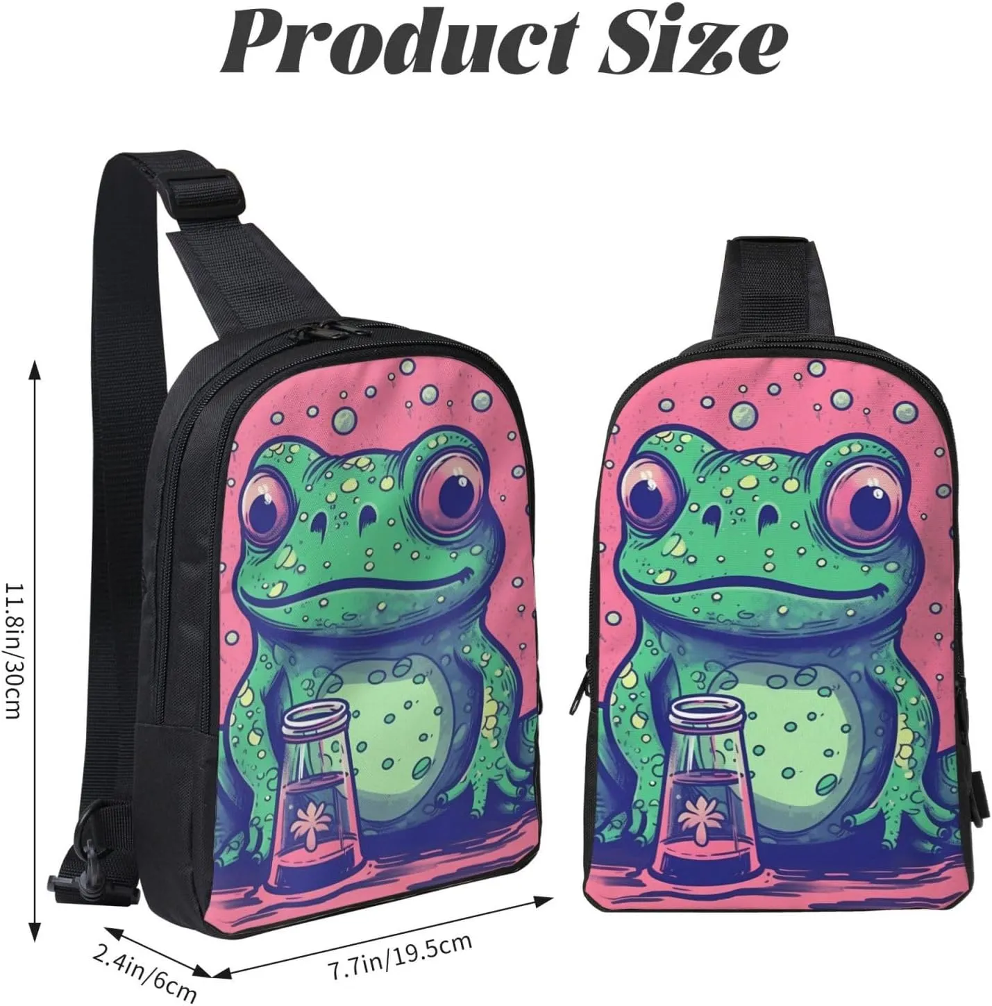 Sling bag for Women Men Trendy Sling Bakpack Casual Chest Bag Frog Staring at Bottle Fanny Pack for Travel Hiking