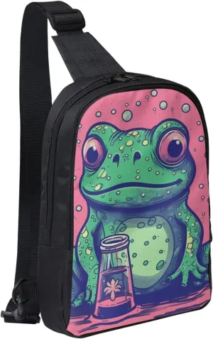 Sling bag for Women Men Trendy Sling Bakpack Casual Chest Bag Frog Staring at Bottle Fanny Pack for Travel Hiking