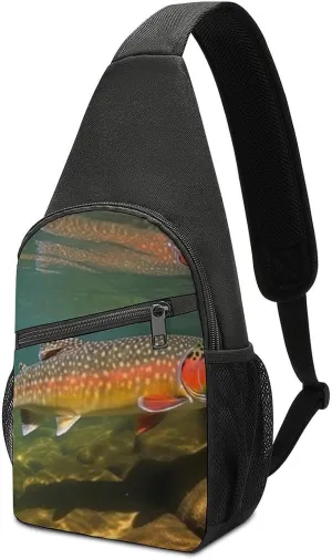 Sling Bags Brook Trout Fly Fishing Crossbody Bag for Women Men Cross Body Bag for Travel Hiking Shopping