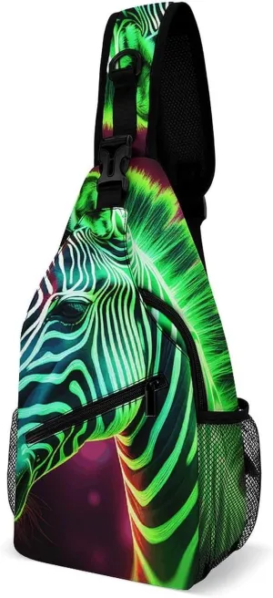 Sling Bags Glowing Zebra Crossbody Bag for Women Men Cross Body Bag for Travel Hiking Shopping