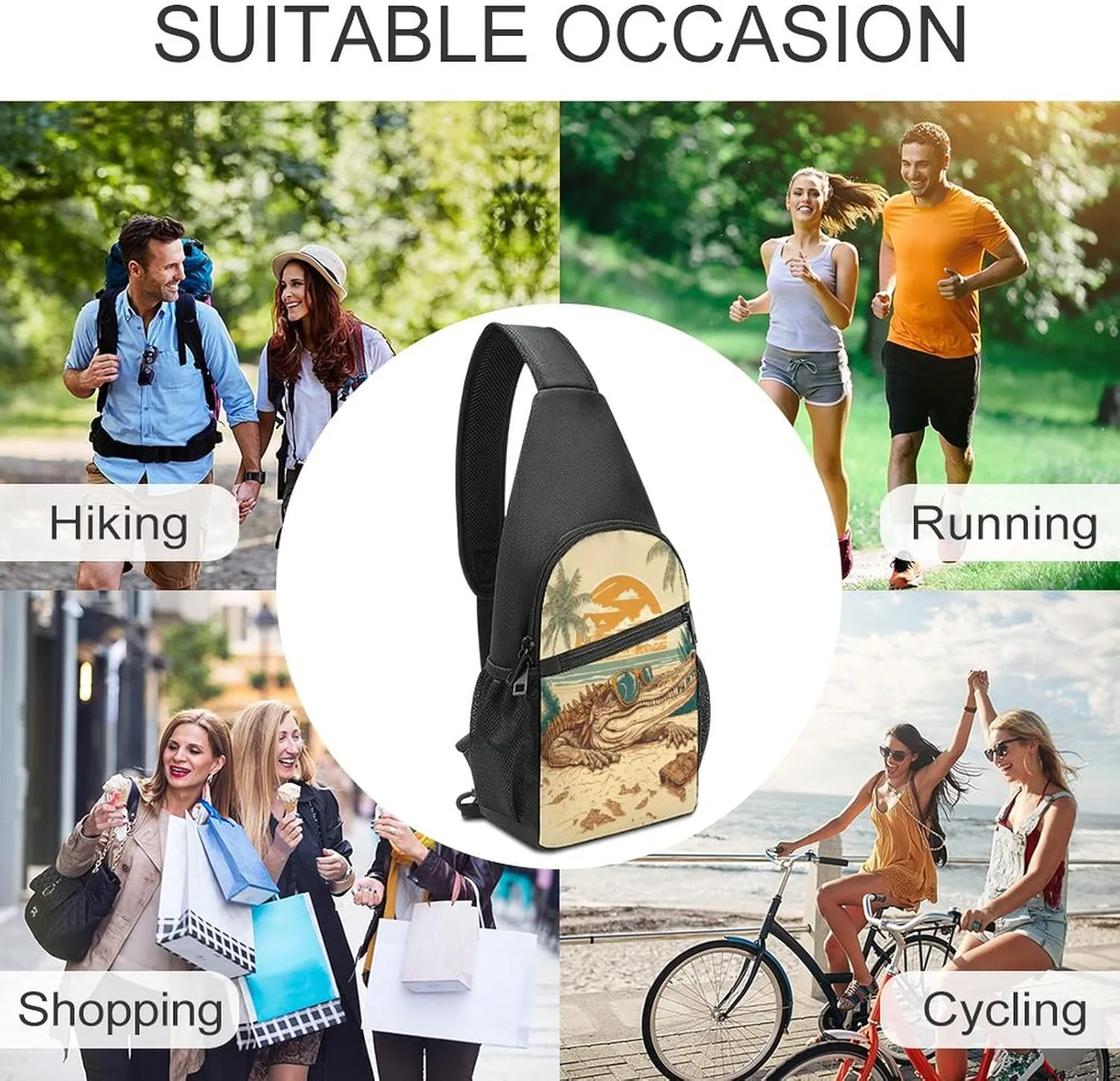 Sling Bags Men Shoulder Backpack Small Cross Body Chest Sling Backpack(Cool Crocodile in Sunglasses)