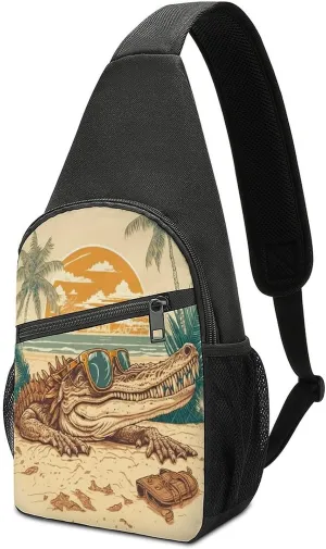 Sling Bags Men Shoulder Backpack Small Cross Body Chest Sling Backpack(Cool Crocodile in Sunglasses)