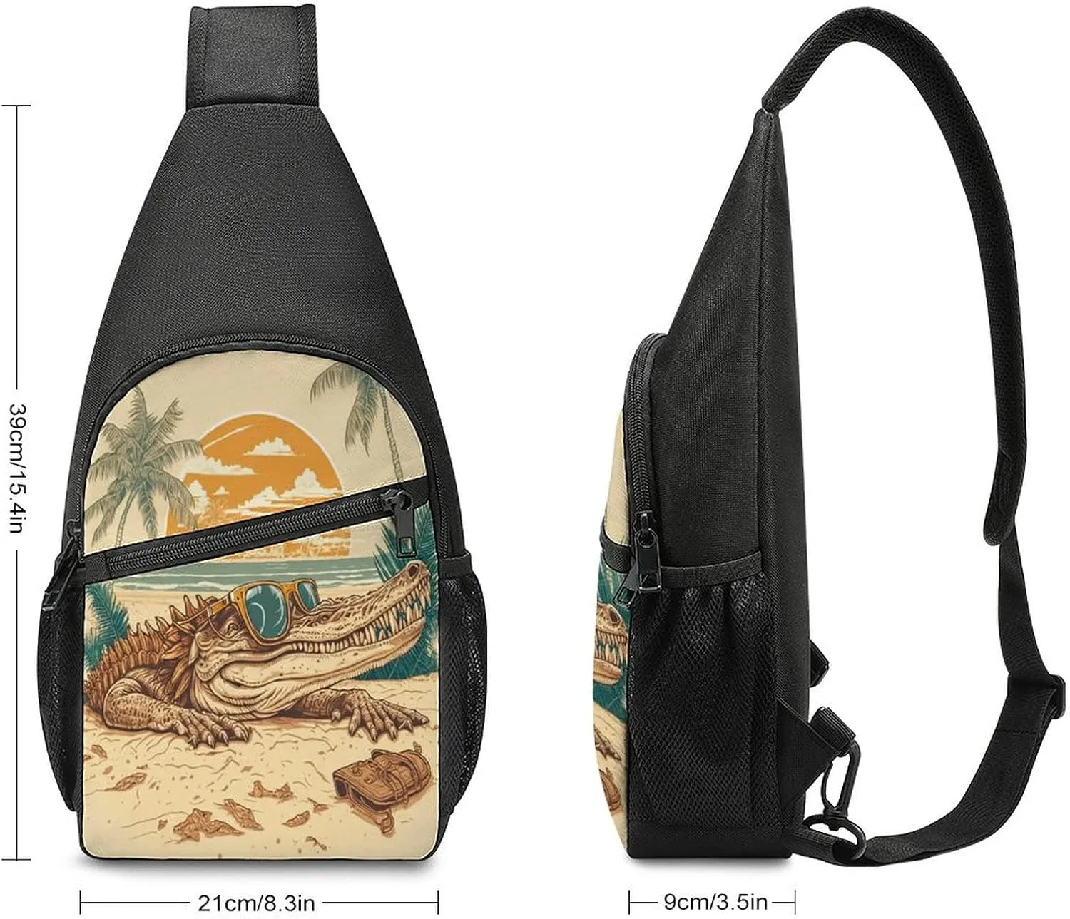 Sling Bags Men Shoulder Backpack Small Cross Body Chest Sling Backpack(Cool Crocodile in Sunglasses)