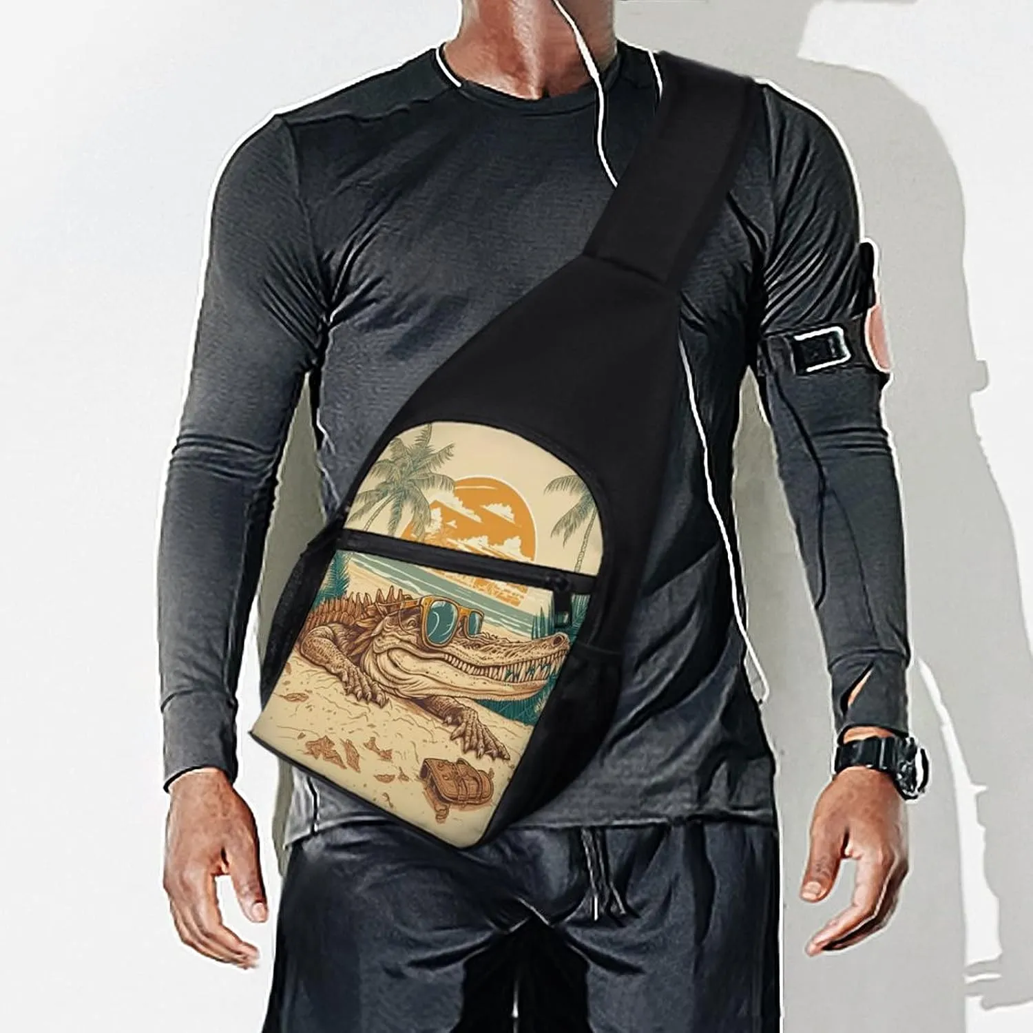 Sling Bags Men Shoulder Backpack Small Cross Body Chest Sling Backpack(Cool Crocodile in Sunglasses)