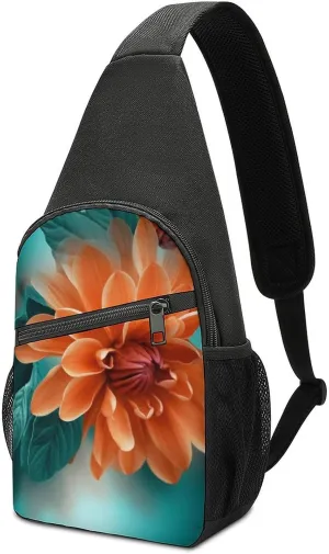 Sling Bags Teal And Flower Crossbody Bag for Women Men Cross Body Bag for Travel Hiking Shopping
