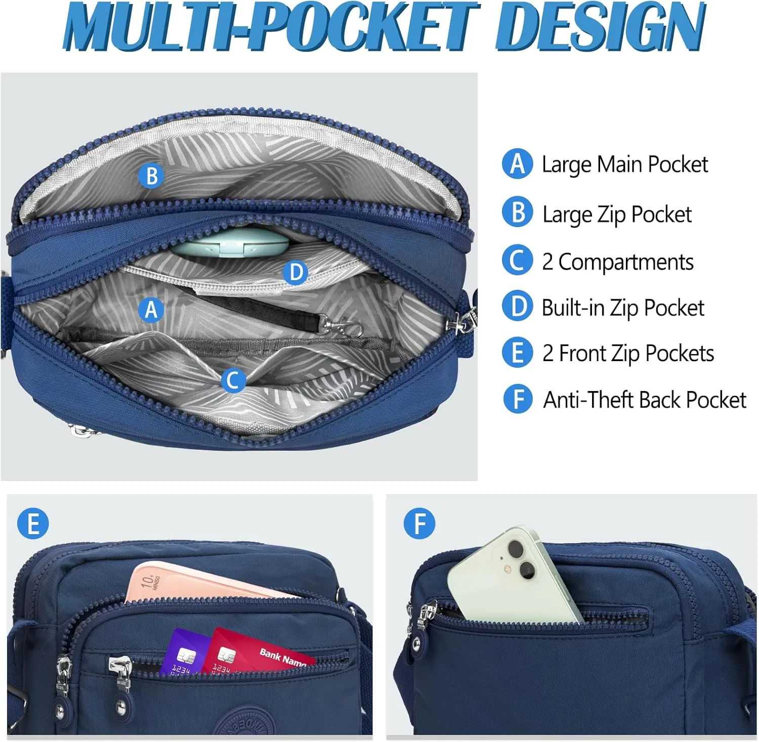 Small Crossbody Bags for Women Nylon Waterproof Lightweight Crossbody Purse Casual Fashion Shoulder Bag Handbags