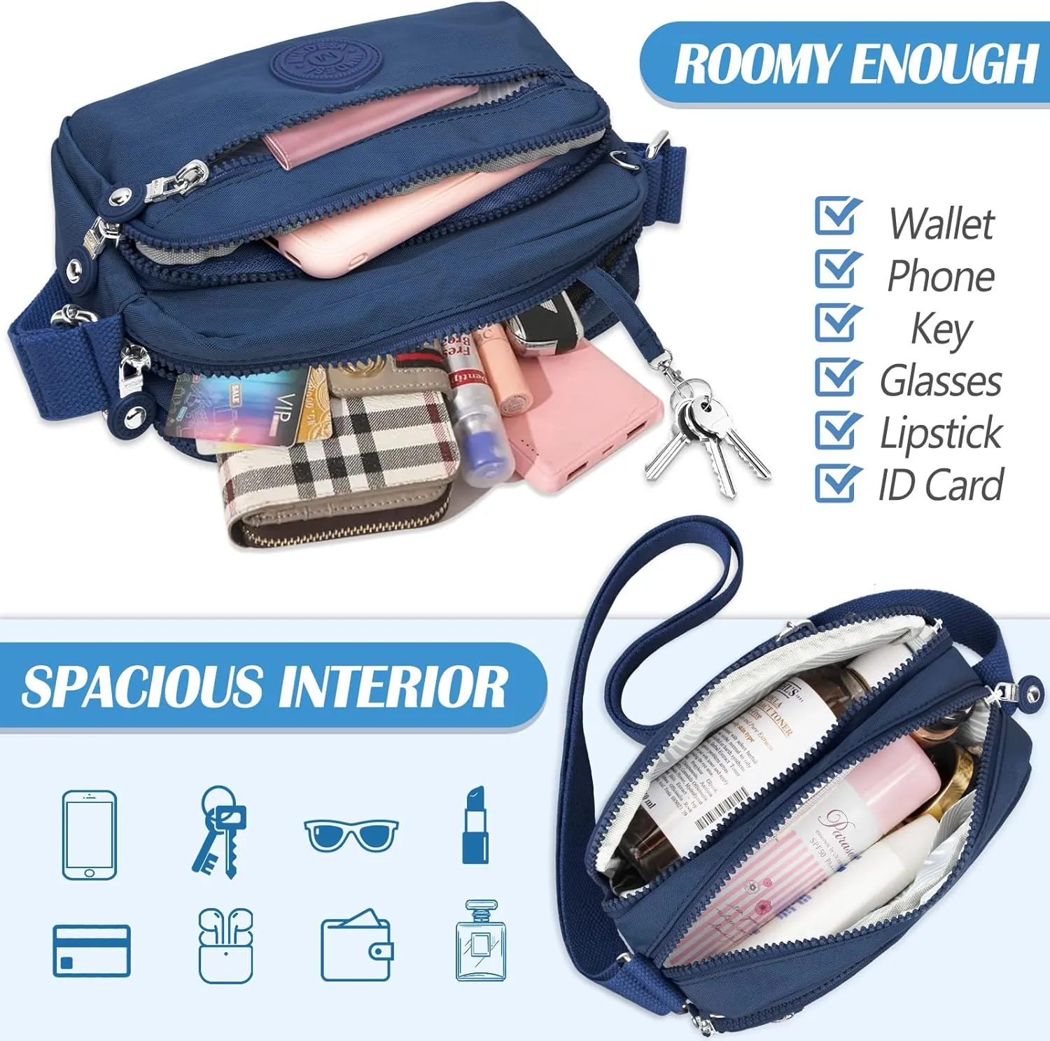 Small Crossbody Bags for Women Nylon Waterproof Lightweight Crossbody Purse Casual Fashion Shoulder Bag Handbags