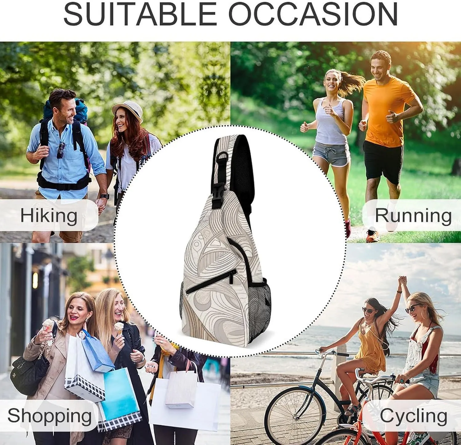 Small Crossbody Sling Backpack Linear Texture Beige Chest Bags for Traveling Chest Fashion Shoulder Bag