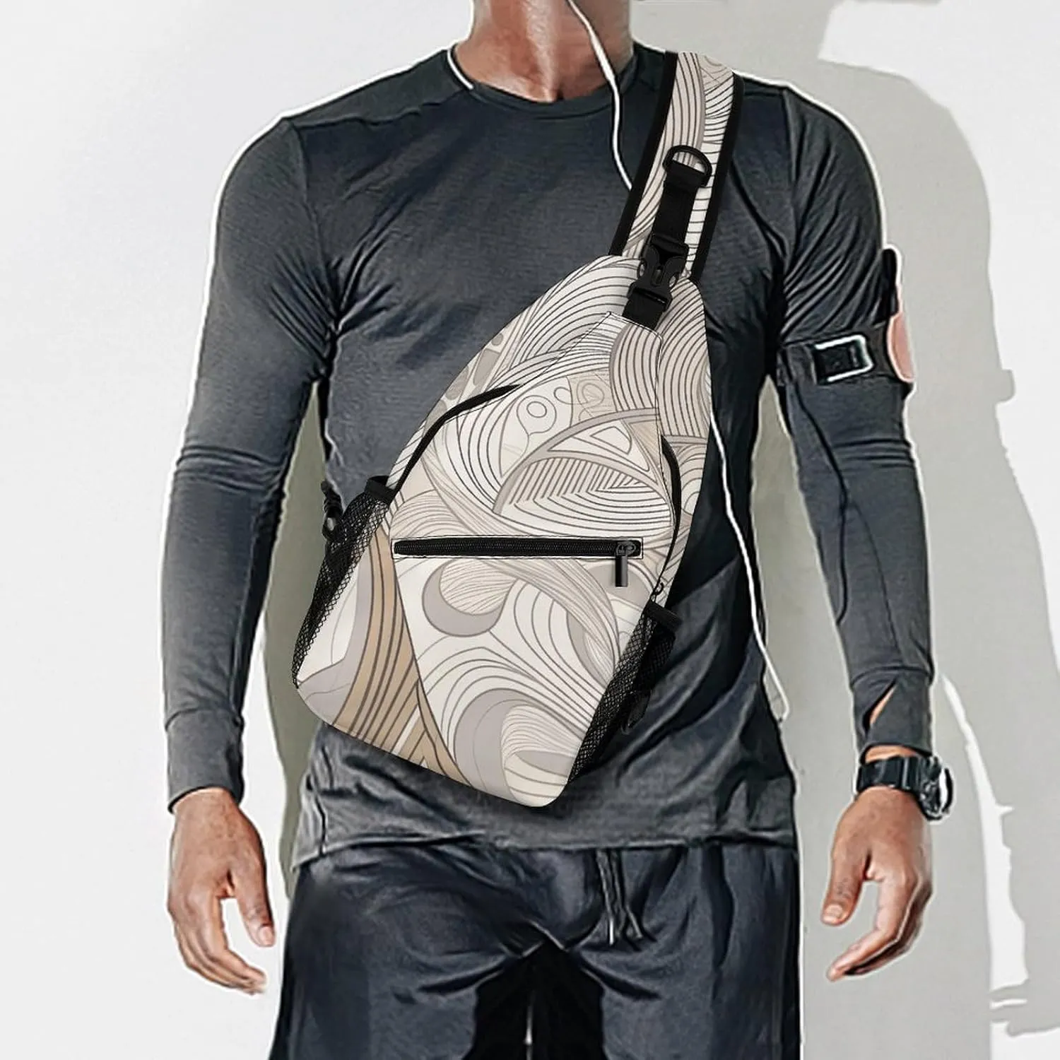 Small Crossbody Sling Backpack Linear Texture Beige Chest Bags for Traveling Chest Fashion Shoulder Bag