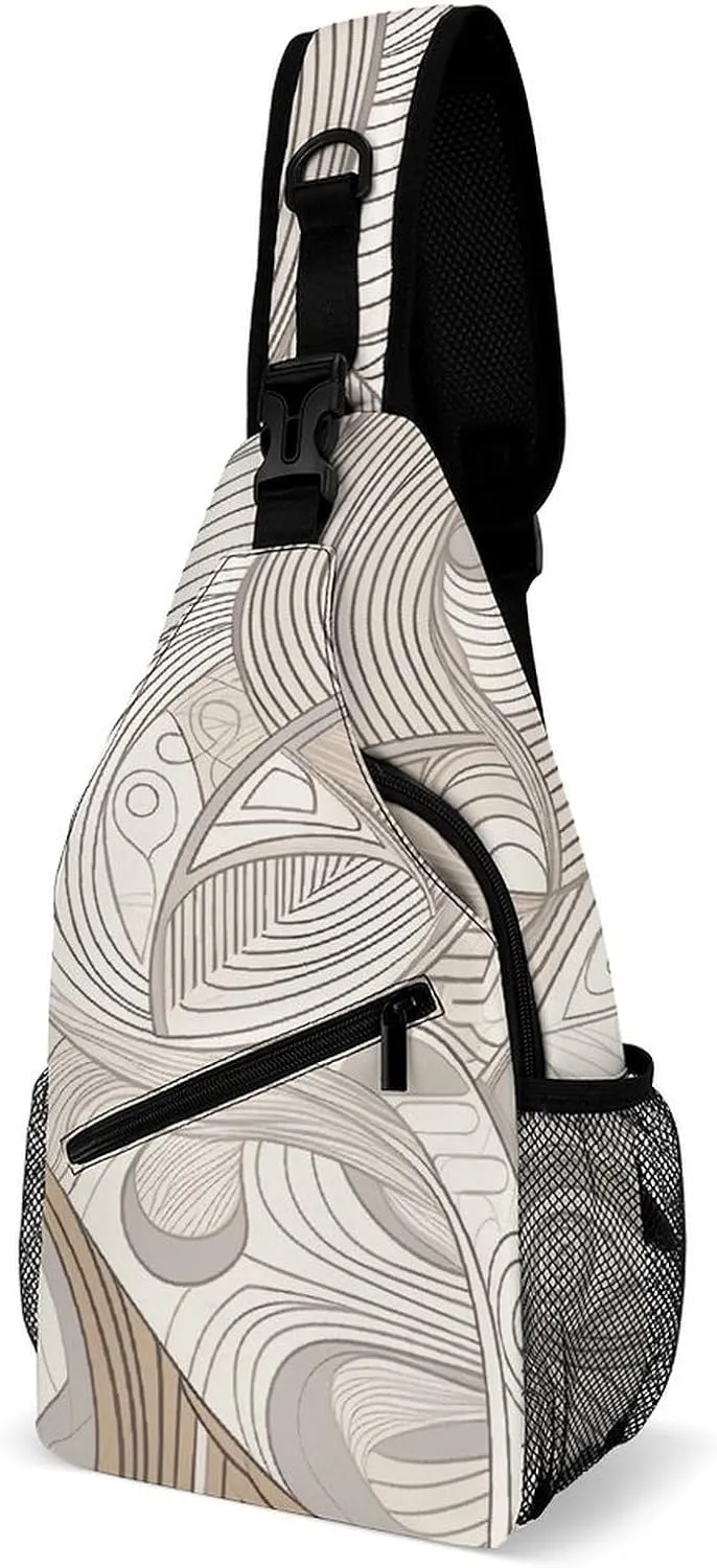 Small Crossbody Sling Backpack Linear Texture Beige Chest Bags for Traveling Chest Fashion Shoulder Bag