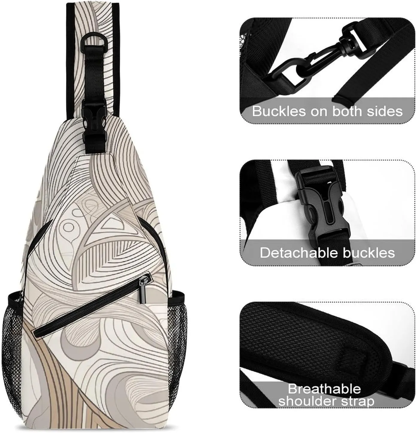 Small Crossbody Sling Backpack Linear Texture Beige Chest Bags for Traveling Chest Fashion Shoulder Bag