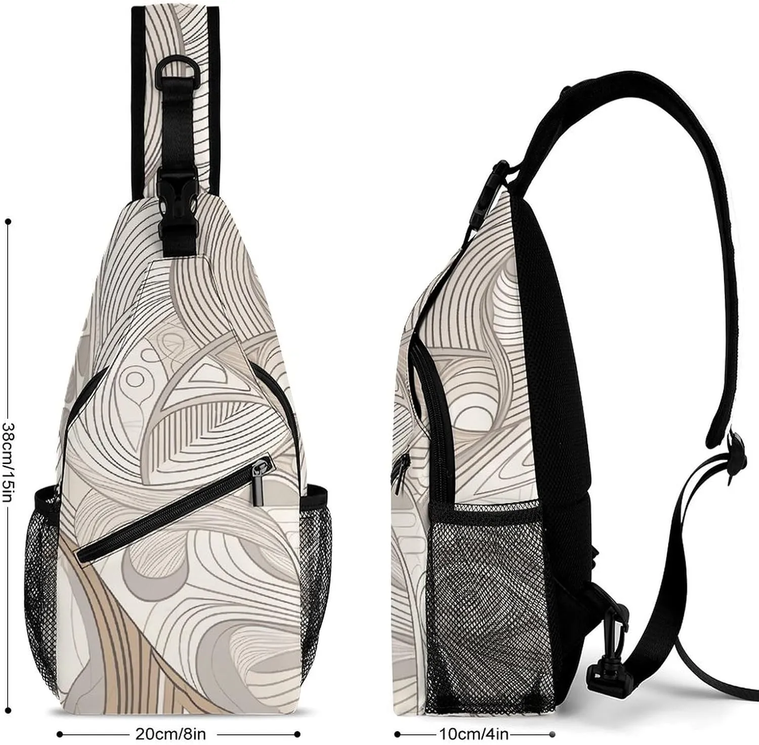 Small Crossbody Sling Backpack Linear Texture Beige Chest Bags for Traveling Chest Fashion Shoulder Bag