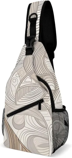 Small Crossbody Sling Backpack Linear Texture Beige Chest Bags for Traveling Chest Fashion Shoulder Bag