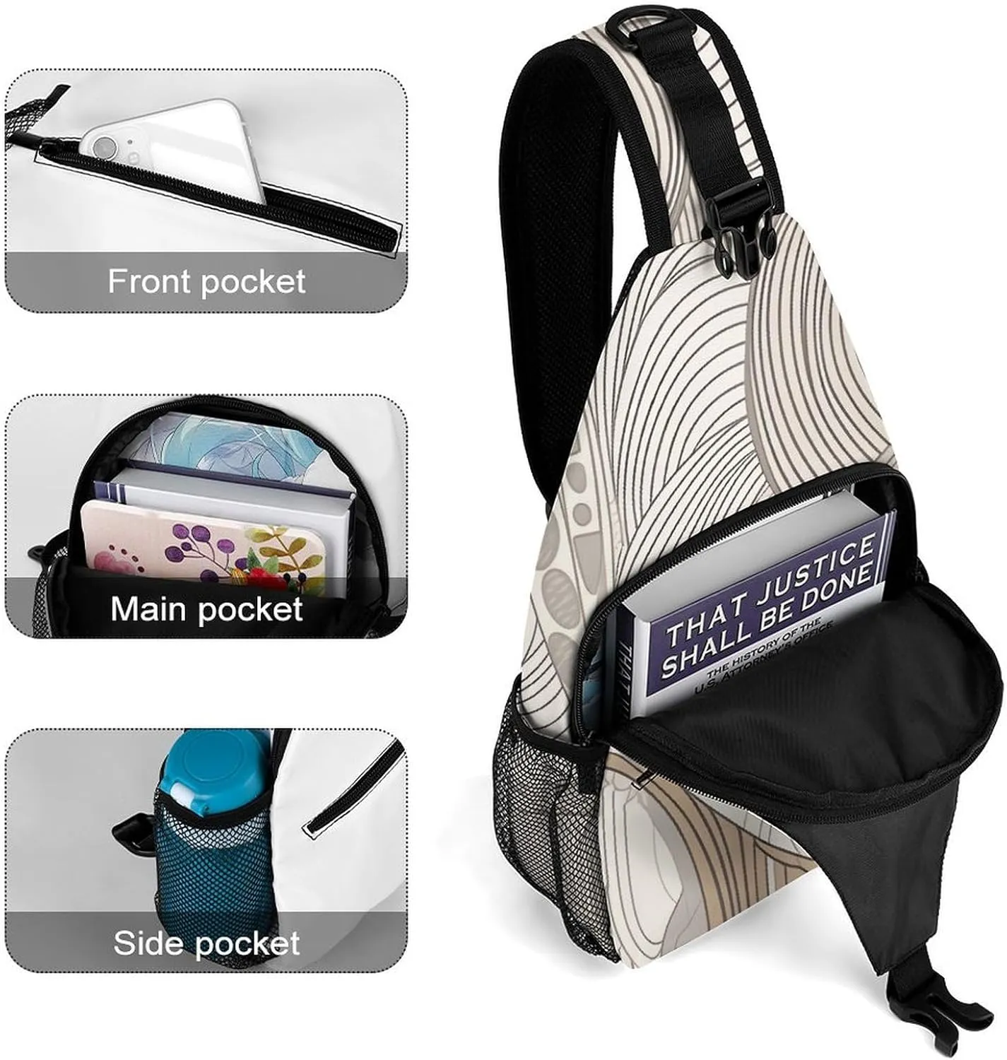 Small Crossbody Sling Backpack Linear Texture Beige Chest Bags for Traveling Chest Fashion Shoulder Bag