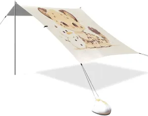 Small Leopard Snowman Beach Tent & Canopy UPF50  Protection Waterproof Sun Shelter Includes Sand Shovel, Sandbags, Stability Poles for Camping, Fishing, Backyard Fun