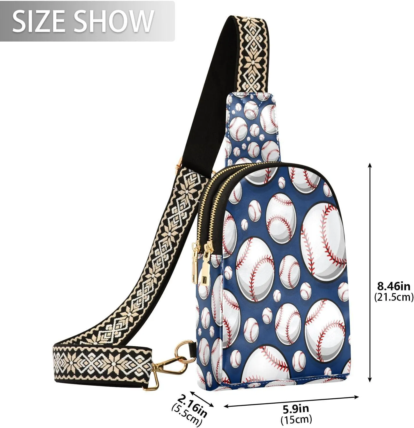 Small Sling Bag for Women Crossbody Baseball Softball Ball Trendy Crossbody Bag Fanny Pack with Guitar Strap Sport Leather Chest Bag for Women Travel Outdoor Outfit