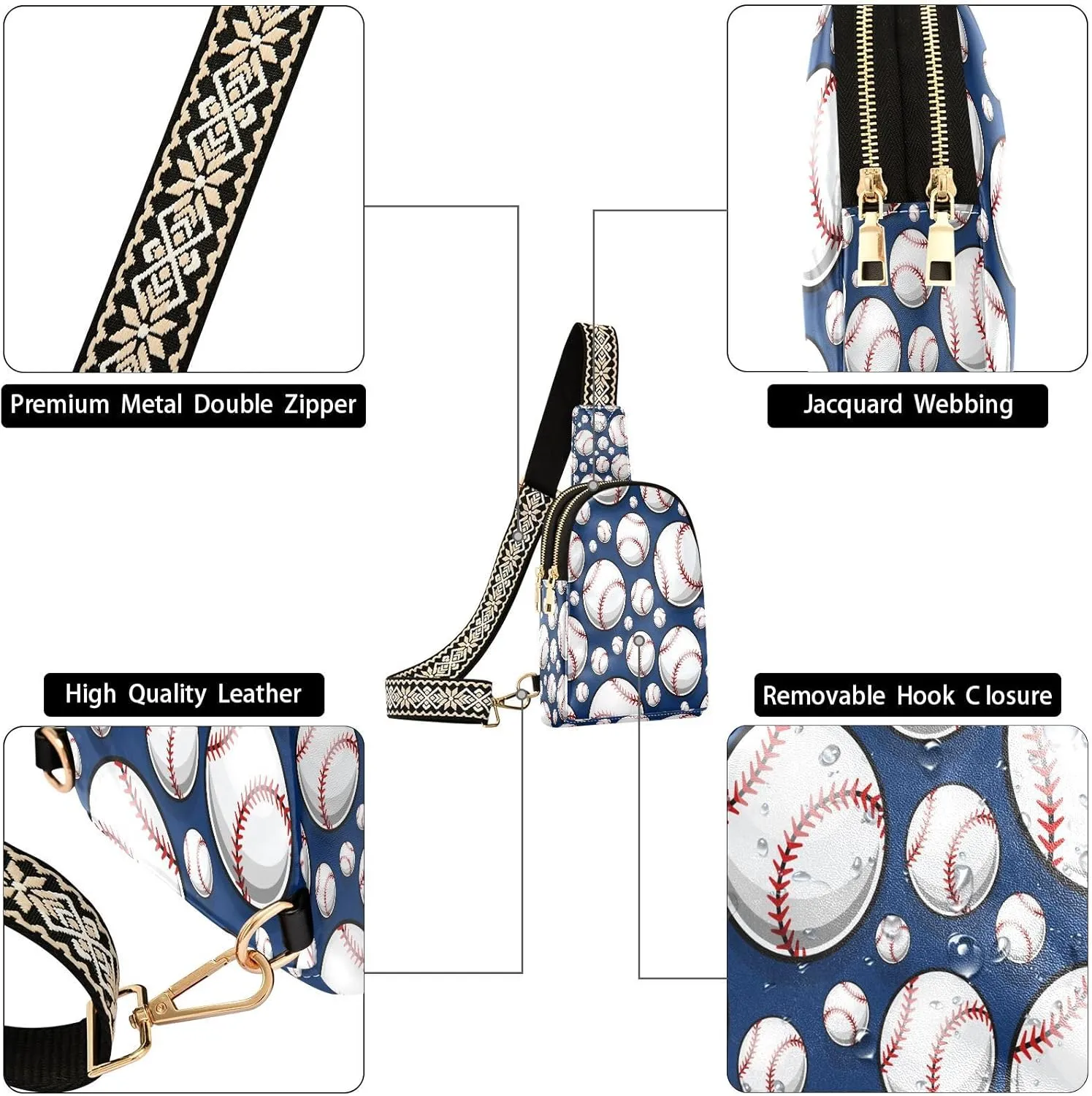 Small Sling Bag for Women Crossbody Baseball Softball Ball Trendy Crossbody Bag Fanny Pack with Guitar Strap Sport Leather Chest Bag for Women Travel Outdoor Outfit