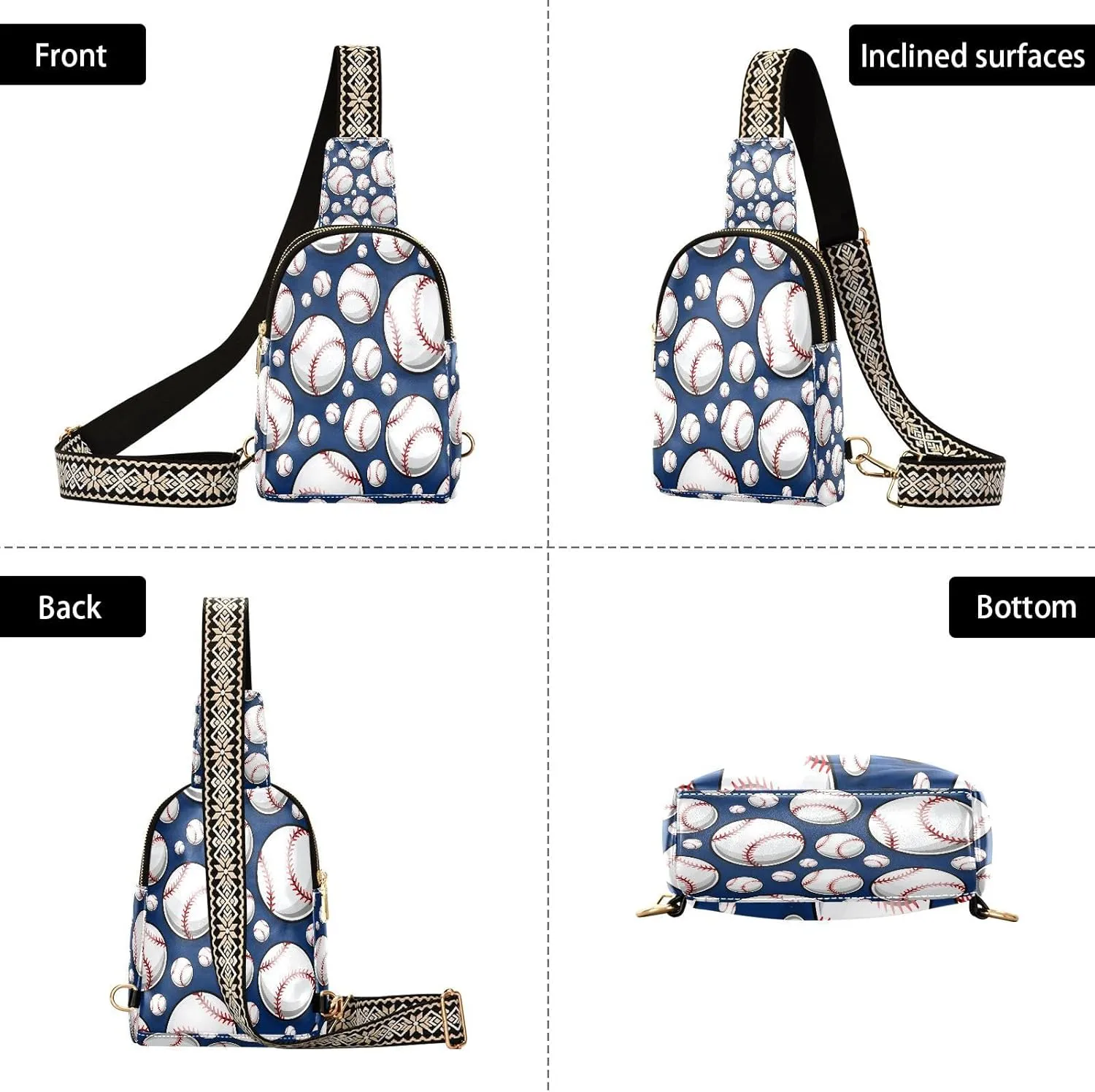 Small Sling Bag for Women Crossbody Baseball Softball Ball Trendy Crossbody Bag Fanny Pack with Guitar Strap Sport Leather Chest Bag for Women Travel Outdoor Outfit