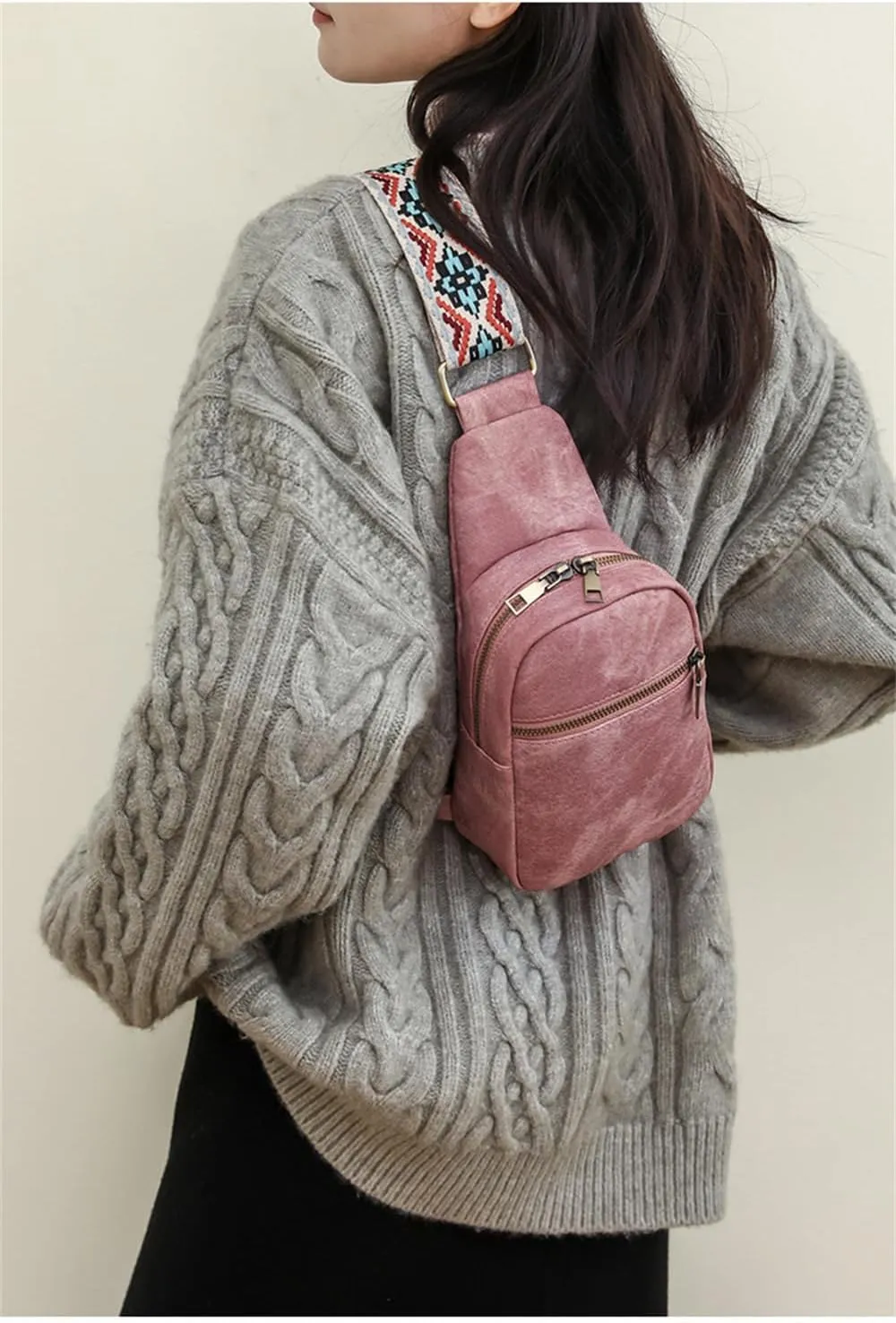 Small Sling Bag for Women Vintage Crossbody Chest Bag Casual Shoulder Satchel Daypack with Guitar Strap for Travel Hiking